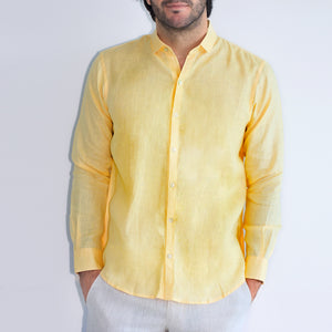 Camisa Lino Clásica - Amarillo Manga larga.