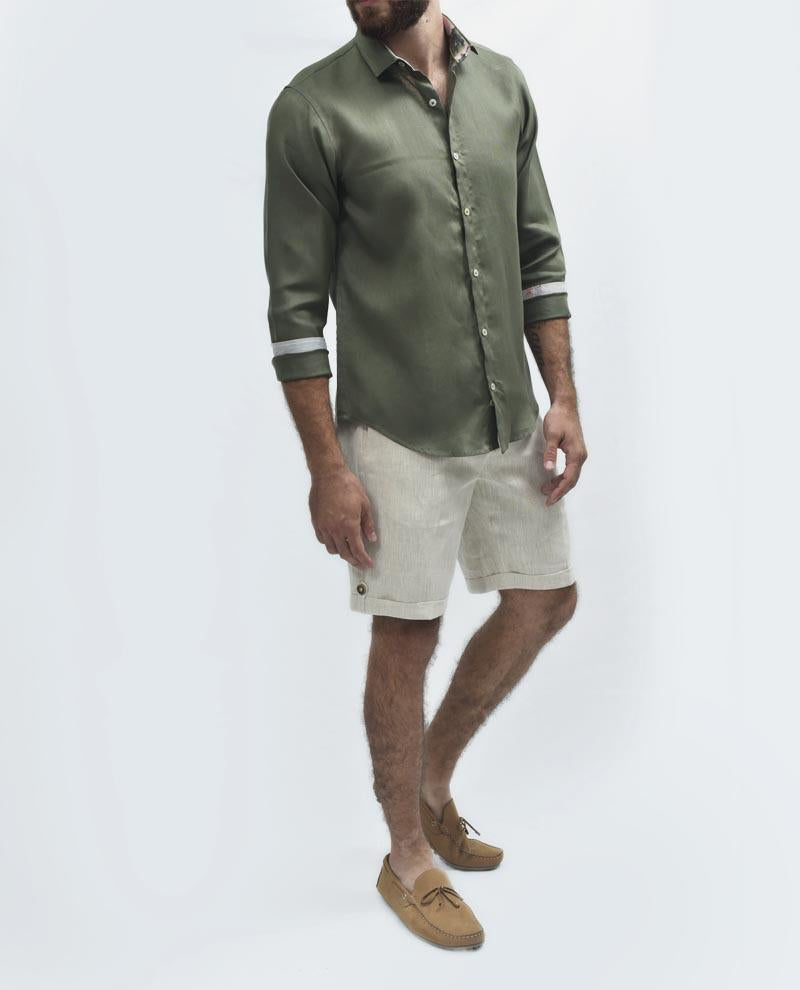 Camisa Lino Clásica - Verde Militar